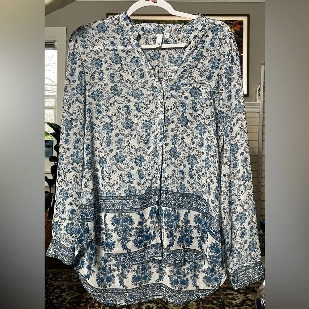Kut from the Kloth Blue Floral Print Blouse Size M - Picture 2 of 2